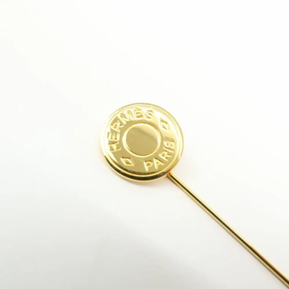 7072 - Hermes Set Of 2 Sellier Metal Pin Brooch Gold